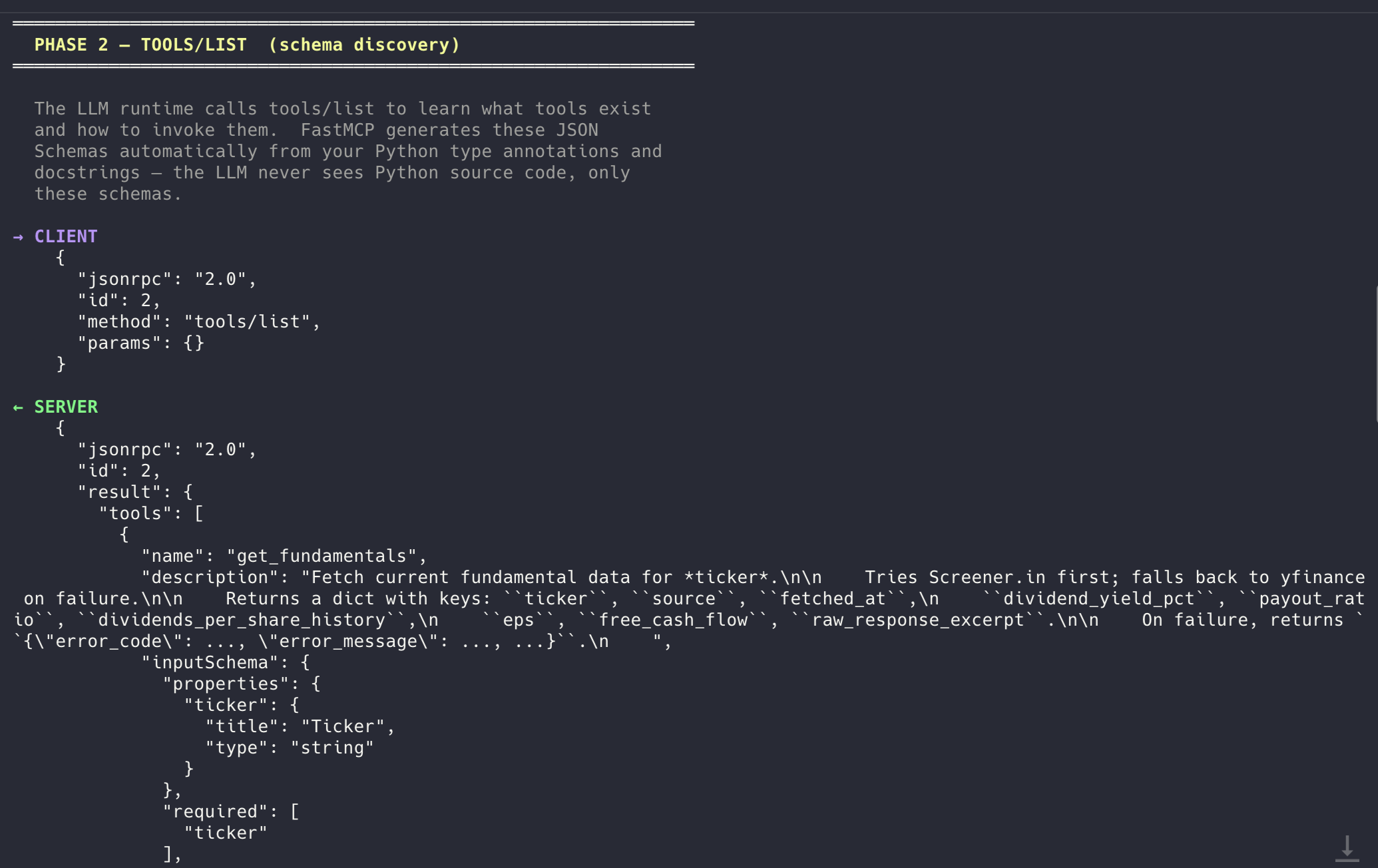 Phase 2 — TOOLS/LIST schema discovery