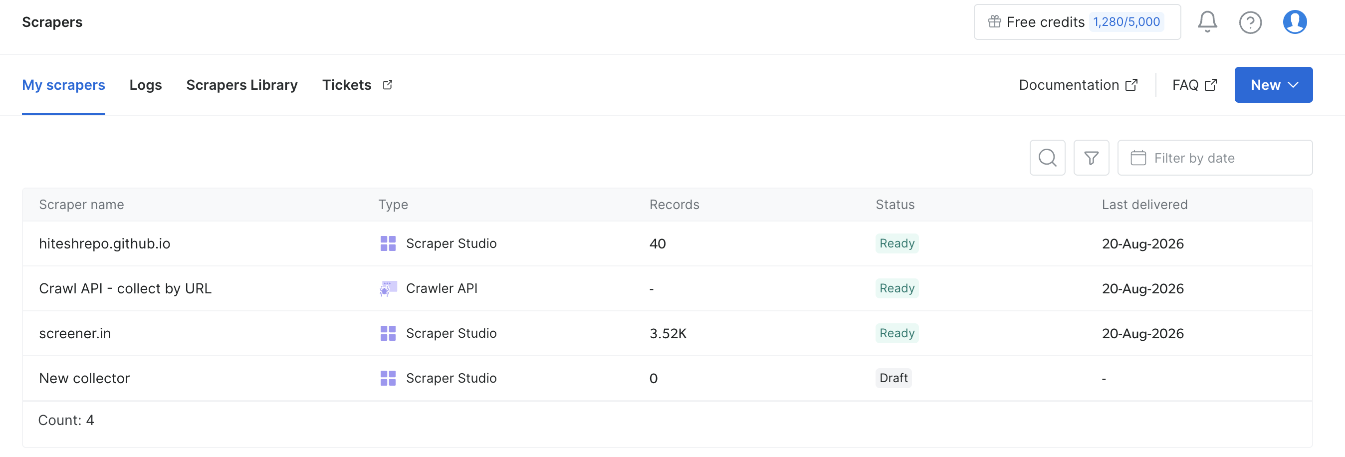 Bright Data Scrapers Dashboard