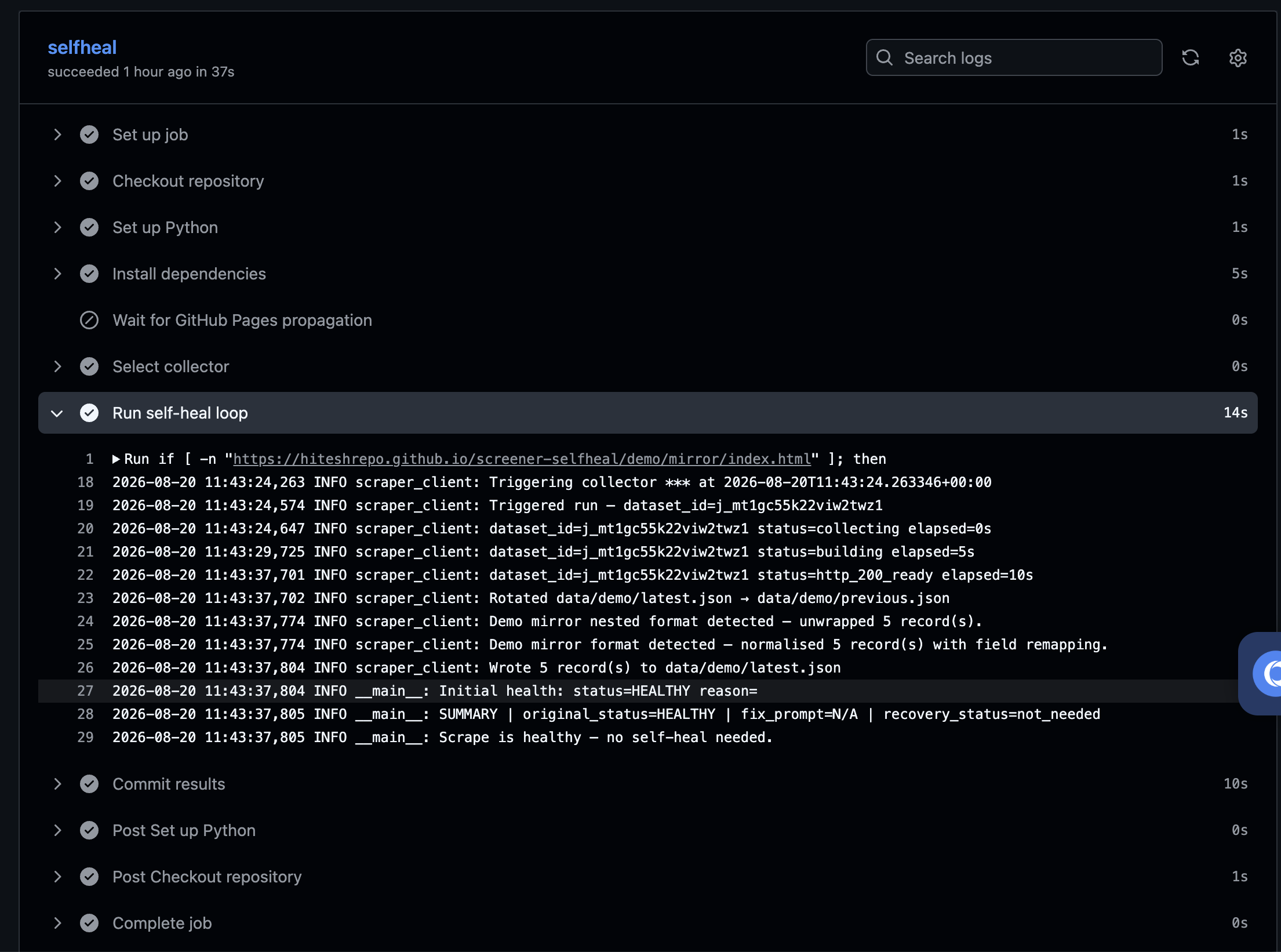 GitHub Actions Healthy Run