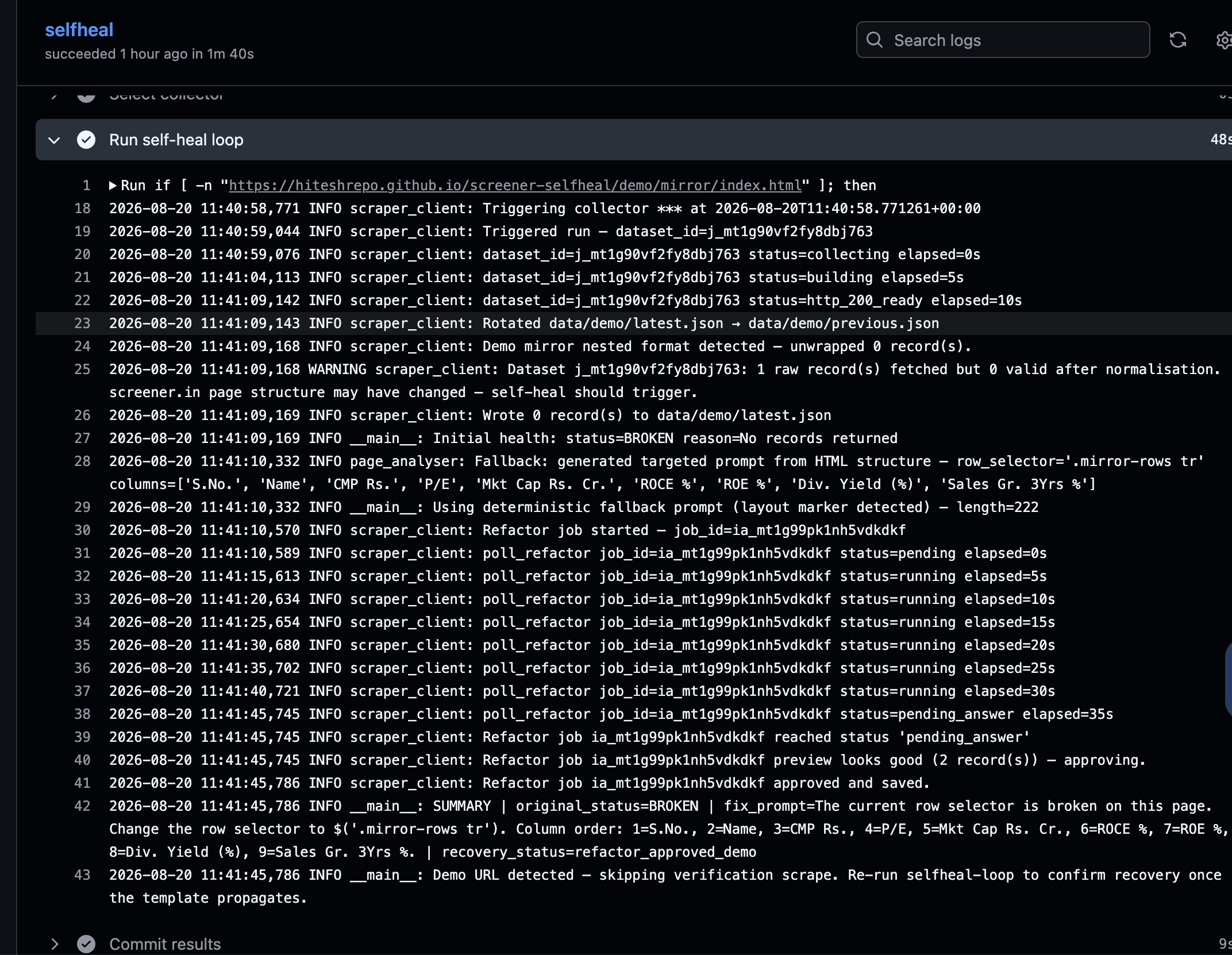 GitHub Actions Self-Heal Run