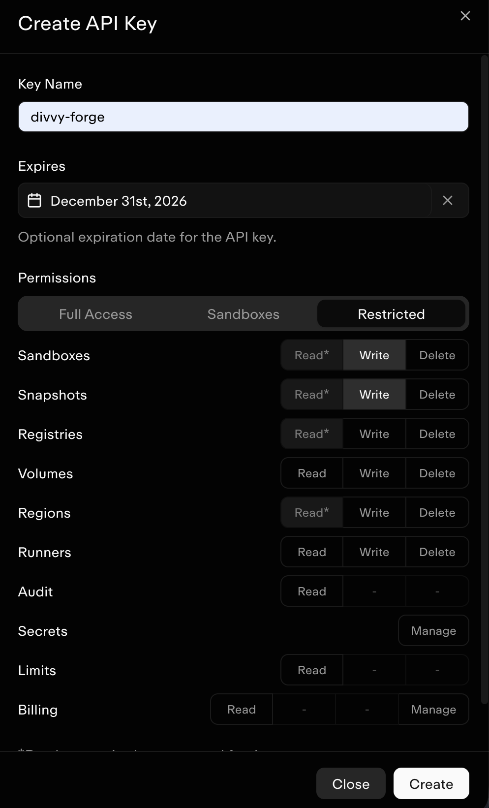 Daytona permissions showing Snapshots Write enabled